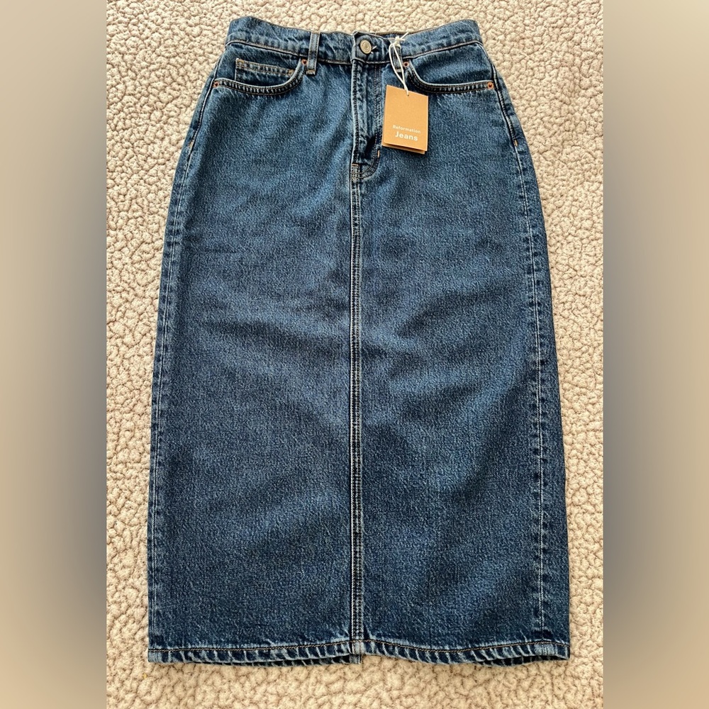 Reformation Jayde High Rise Denim Midi Skirt